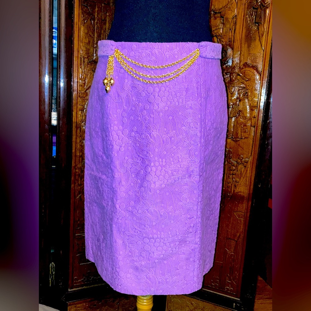 Milly Cotton blend Brocade pencil purple skirt